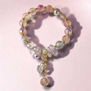 Pink Swarovski Beaded Charm Bracelet